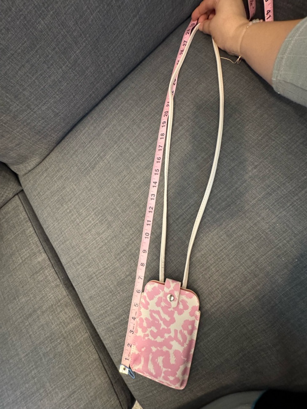 Stylish Pink Patterned Crossbody Phone Holder - White Strap